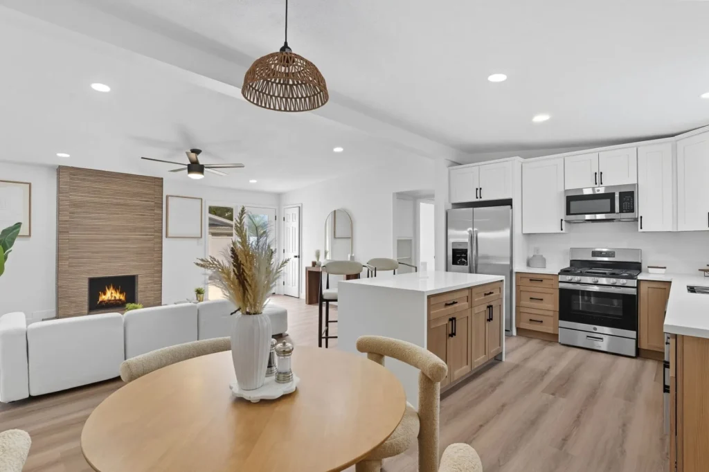 Kitchen Fireplace And Waterfall Island El Cajon Home Remodel
