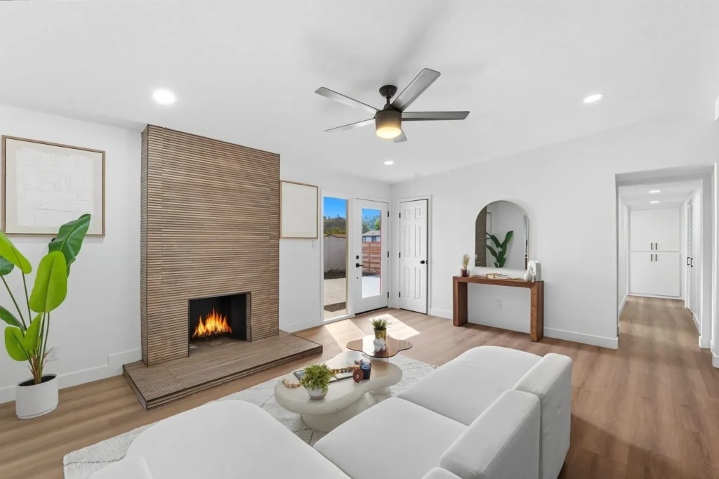 Living Room With Tile Fireplace El Cajon Home Remodel